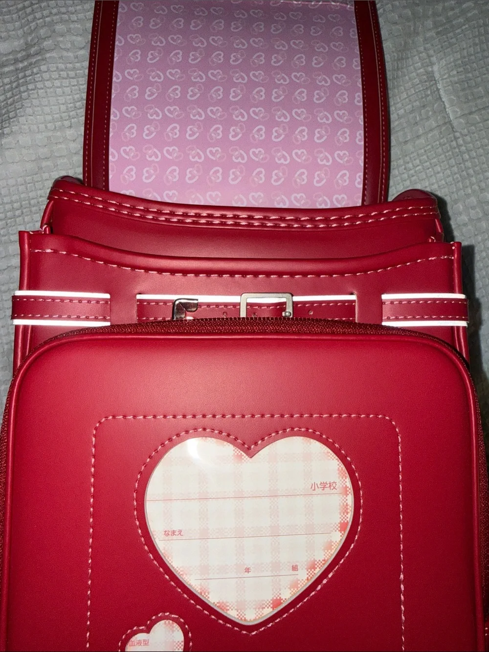 Authentic Seiban Lovepea Randoseru Backpack – Red Dual Heart Edition